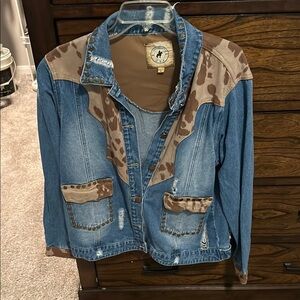Blue and Brown Jean Jacket with studded Collar